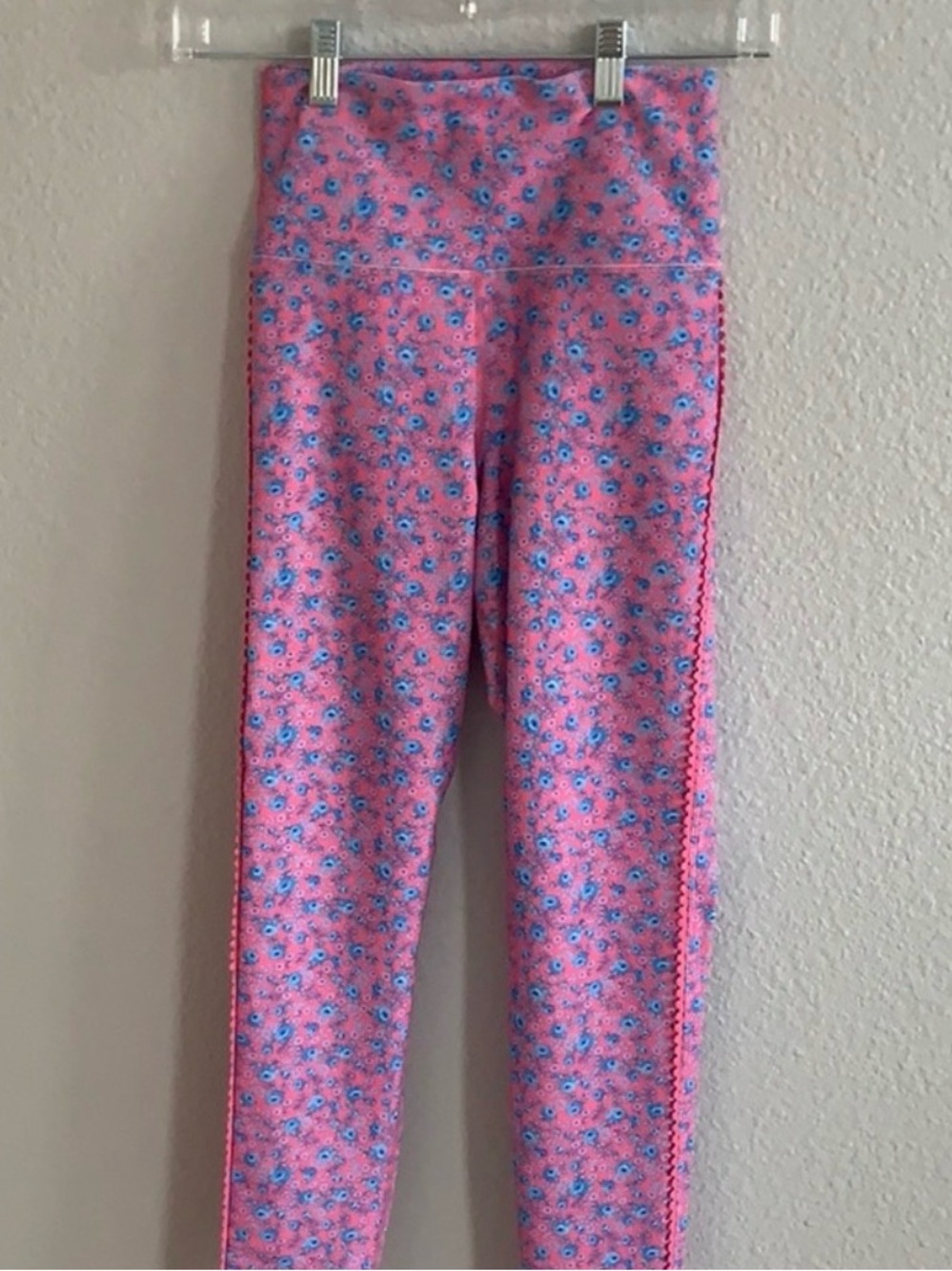 LoveShackFancy Pink Floral Leggings High Waisted Stretch Athleisure XS/S - Picture 5 of 9